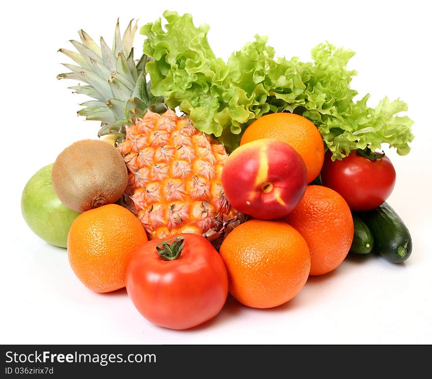 Ripe fruit on a white background