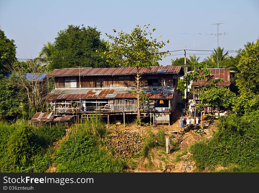 Rural thai house beside the river. Rural thai house beside the river