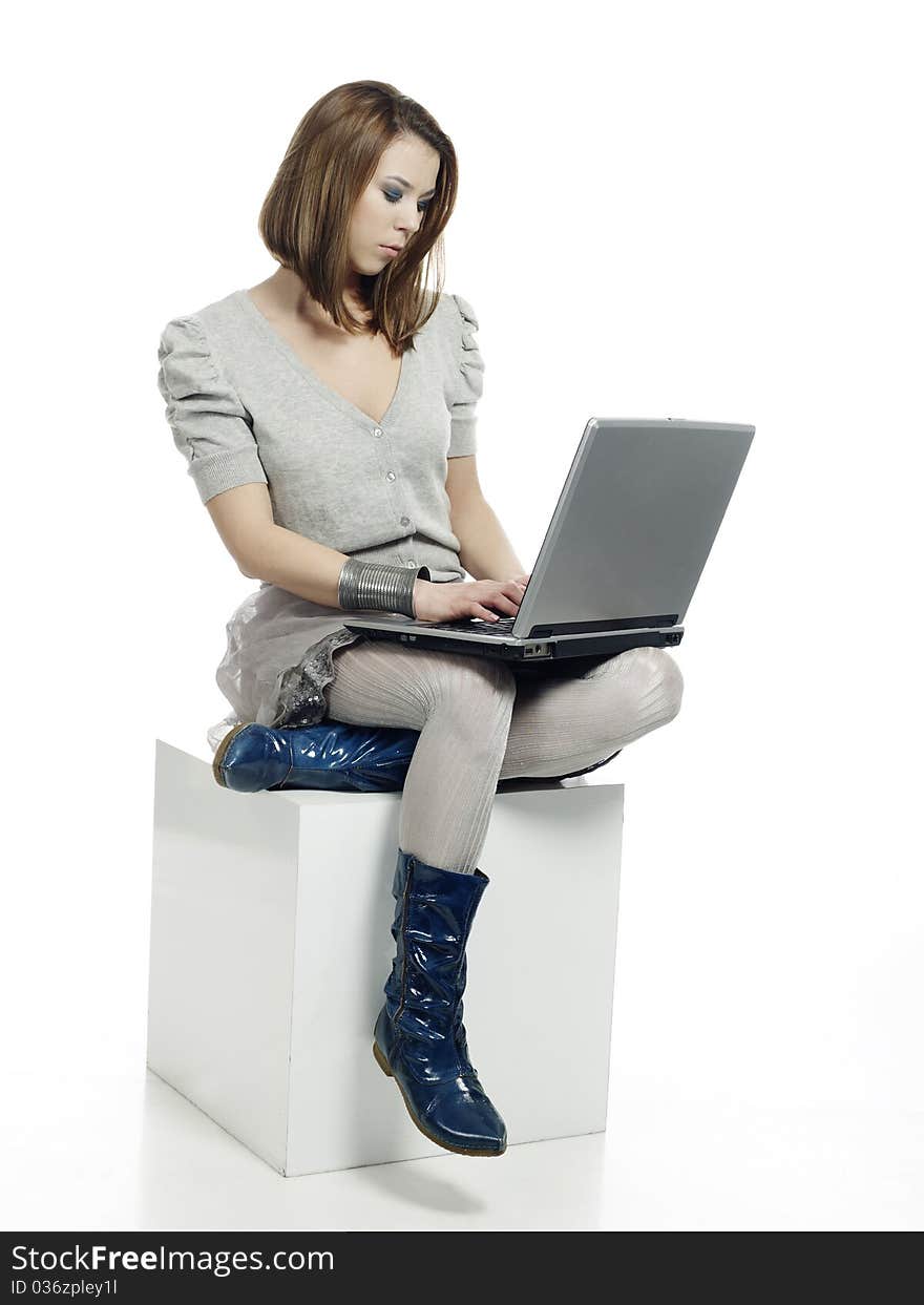 Girl With Laptop Computer