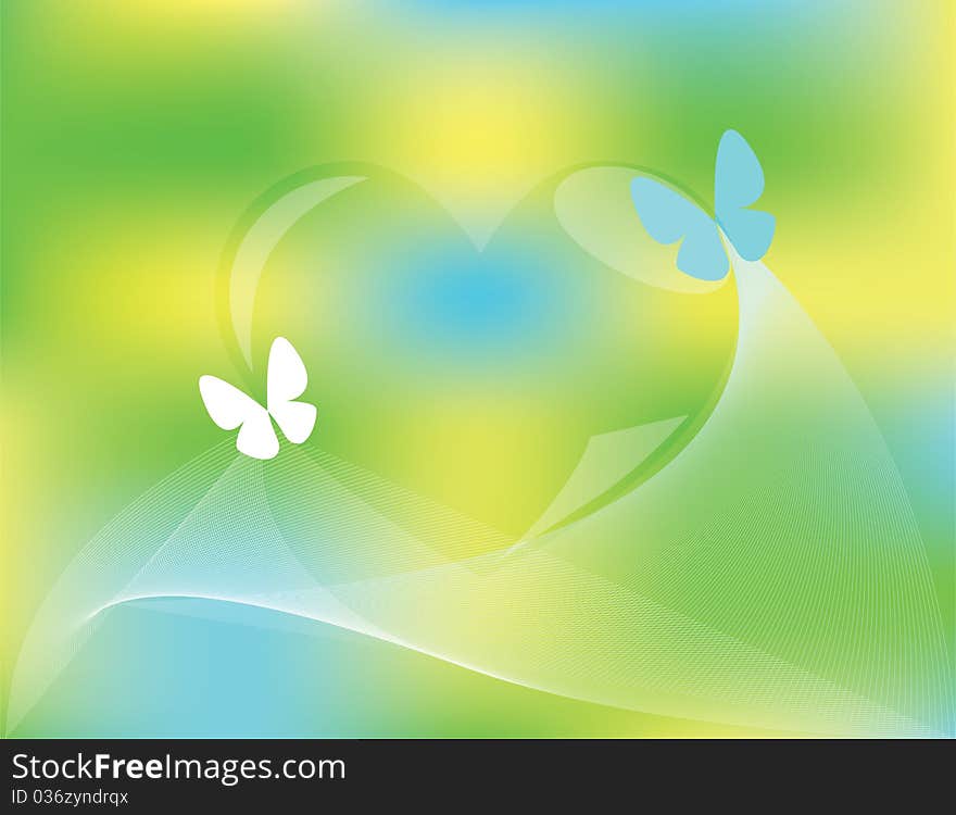 Abstract background with a heart and butterflies.