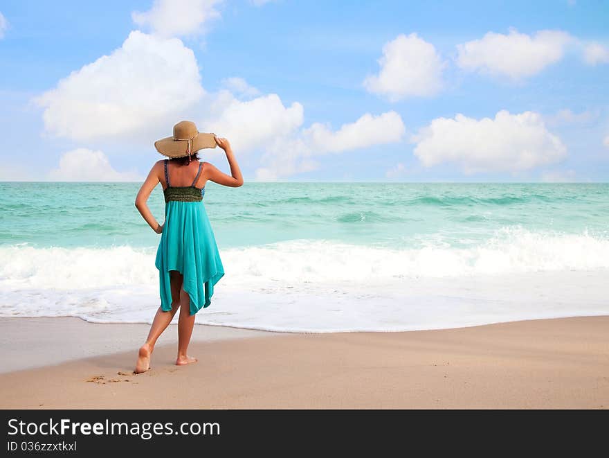 Beautiful beach in the Thailand, with a woman on the beach. Beautiful beach in the Thailand, with a woman on the beach