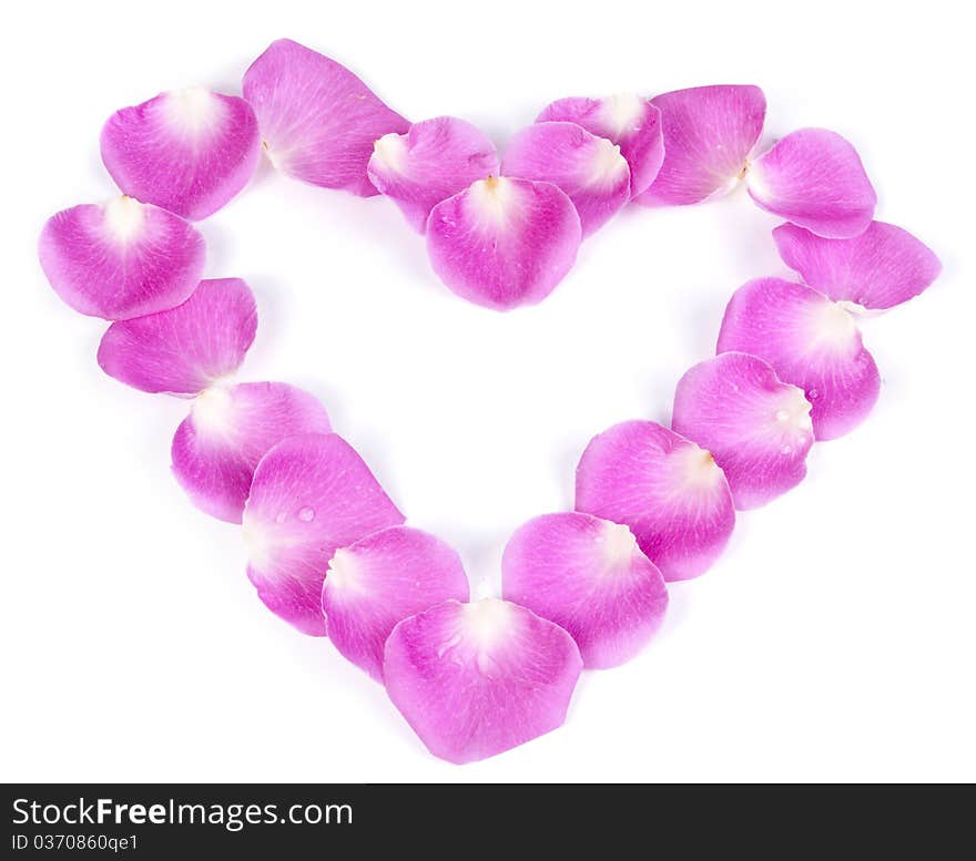 Pink rose petal heart isolated