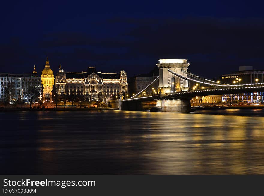 Budapest Chain Bridge By Night