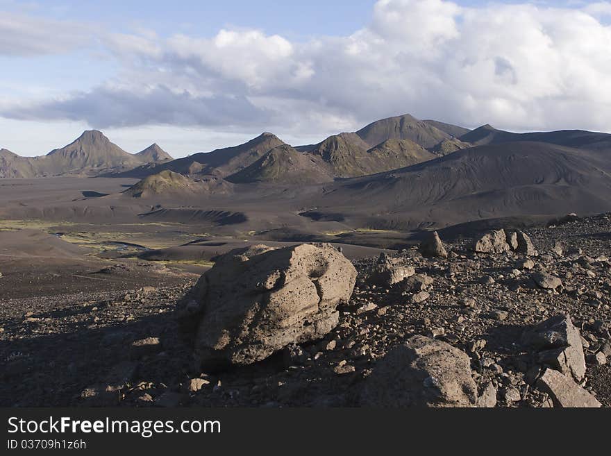 Central Iceland sand and mountains and stones