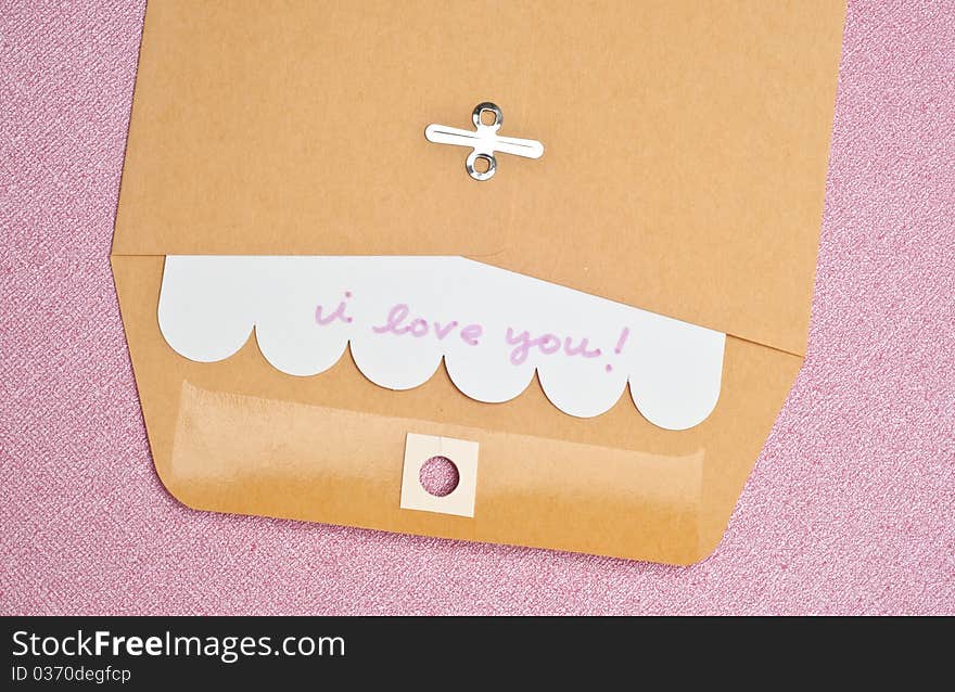 I Love You Concept with Handwritten Note in an Envelope.