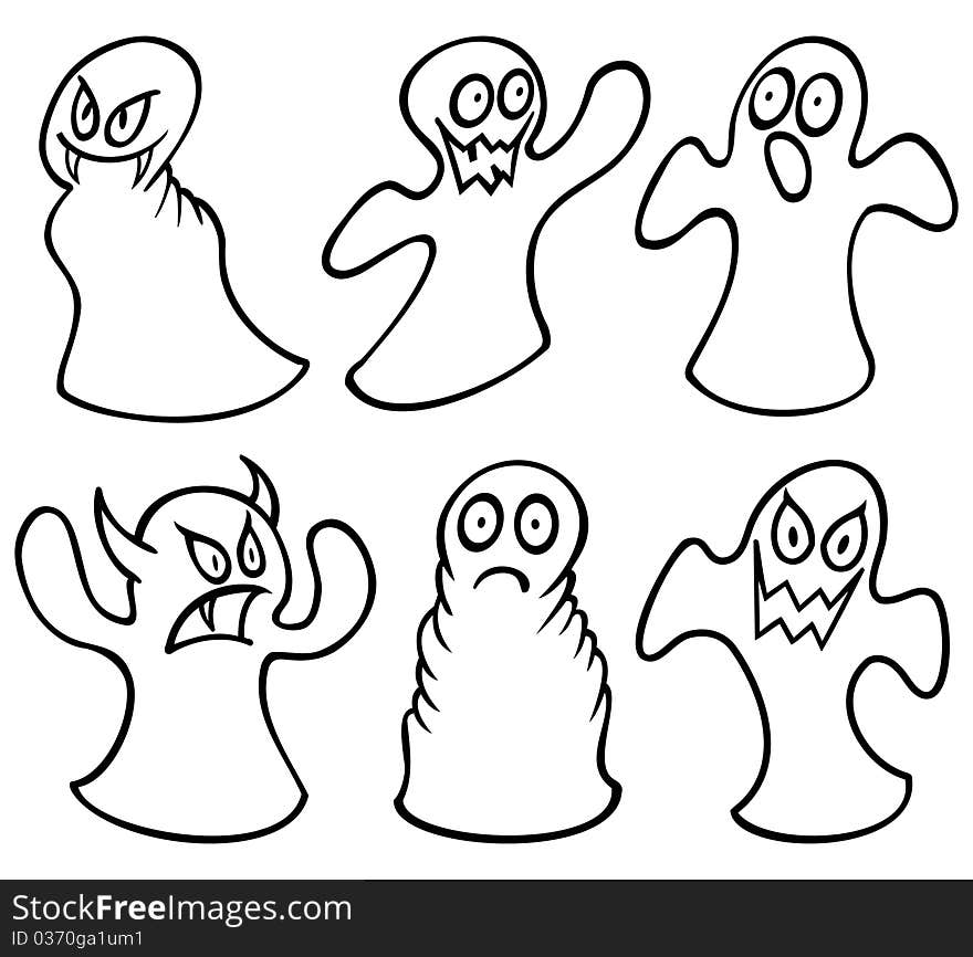 Illustration and contours of ghosts. Illustration and contours of ghosts