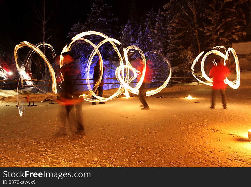 Incredible Fire Show at night