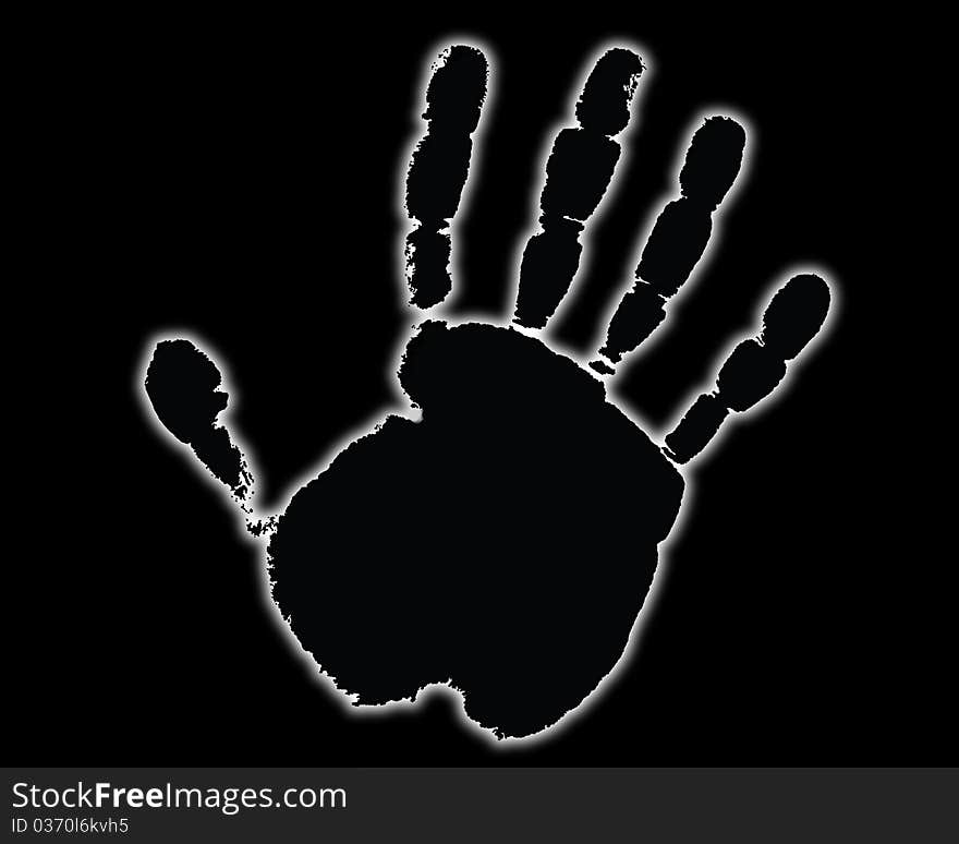 Palm print on a black background with an aura. Palm print on a black background with an aura.