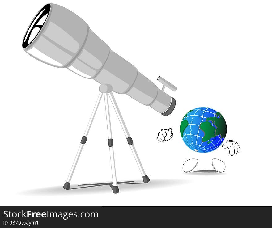 Earth looks through a telescope. illustration