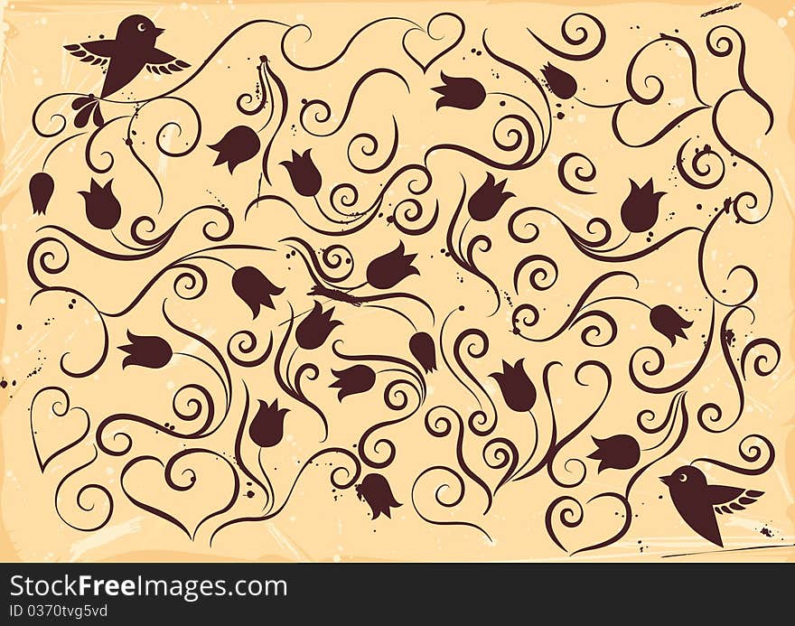 Pattern With Flowers And Birds