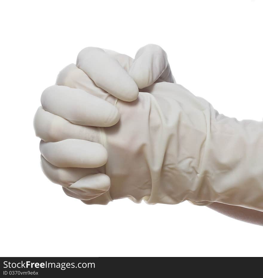 Doctor hand with surgical glove isolated on white. Doctor hand with surgical glove isolated on white