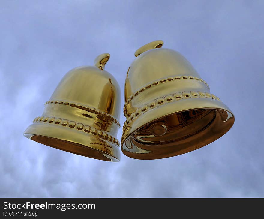 3d rendering of the gold bells in the sky. 3d rendering of the gold bells in the sky