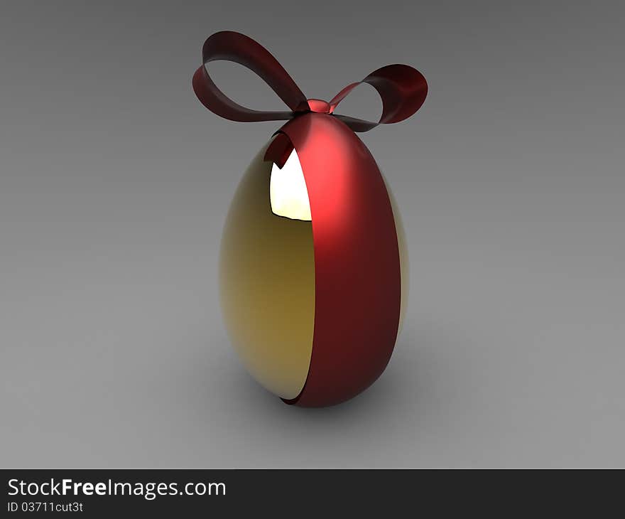 3d isolate illustration of golden egg with red ribbon. 3d isolate illustration of golden egg with red ribbon