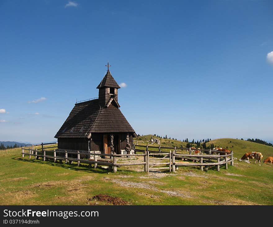 Wooden temple on a hilltop