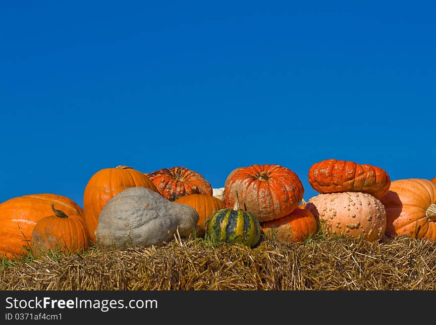 Pumpkins On Bales Of Straw (hay)