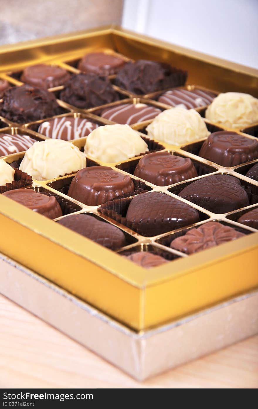 Chocolate candies in a box