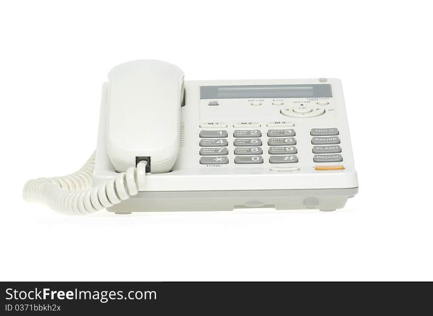 White office telephone on a white background