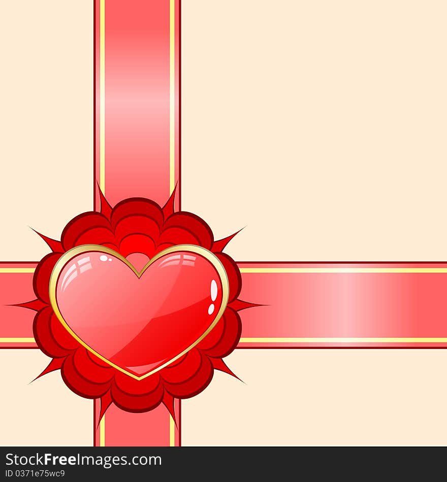 Red gift ribbon with a big heart in the middle. Red gift ribbon with a big heart in the middle