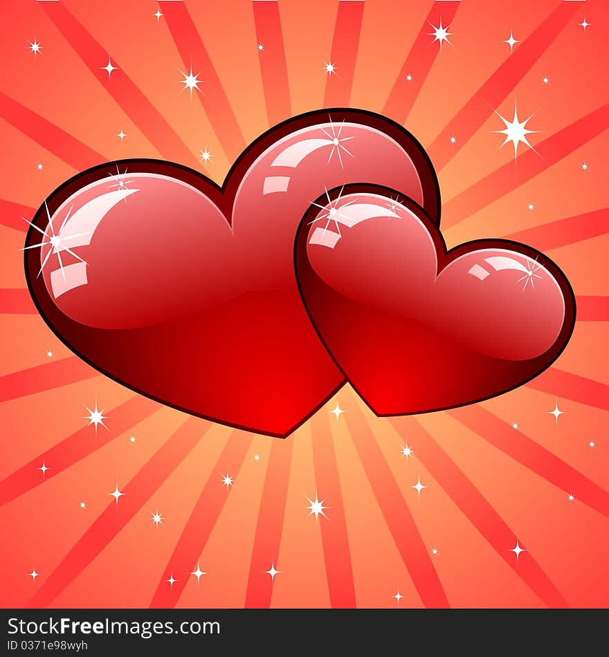 Two red hearts on the day of St. Valentine. Two red hearts on the day of St. Valentine