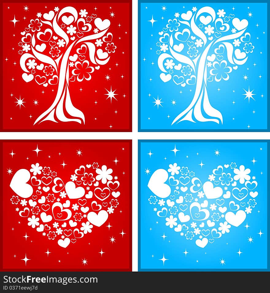 Design elements in the form of a tree and heart of the flowers and hearts. Design elements in the form of a tree and heart of the flowers and hearts