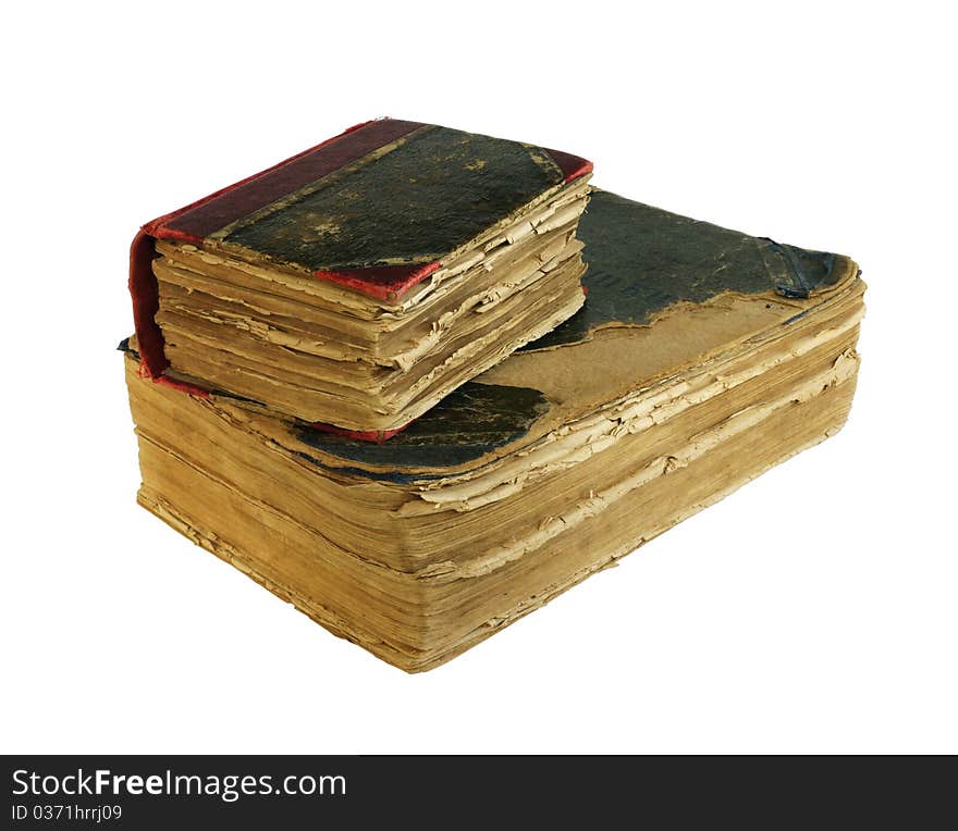 Little book is on the big, yellow pages, tattered binder. Little book is on the big, yellow pages, tattered binder