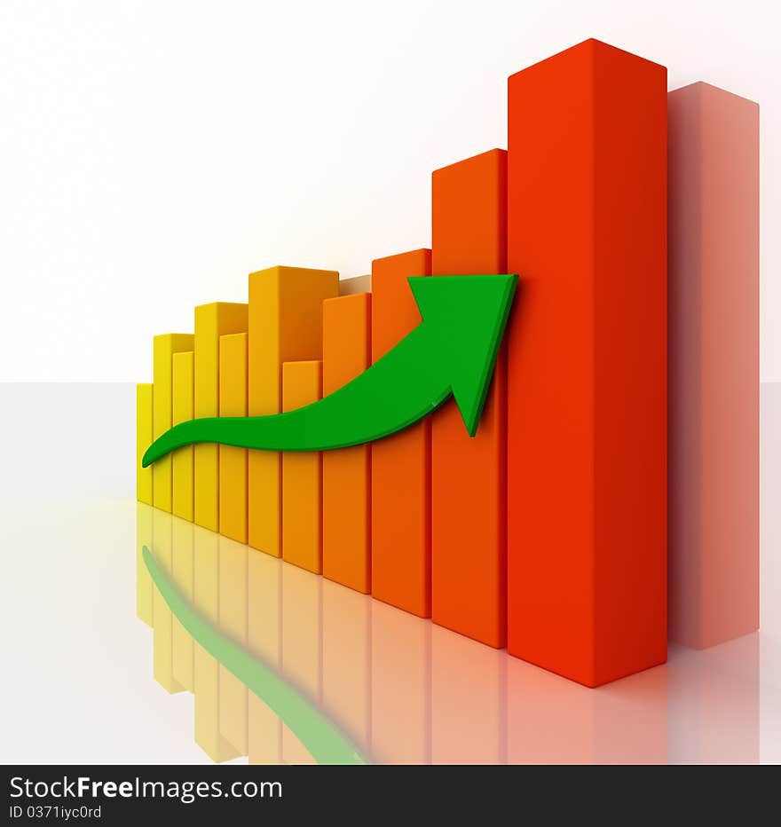 Business graph on a white reflective surface