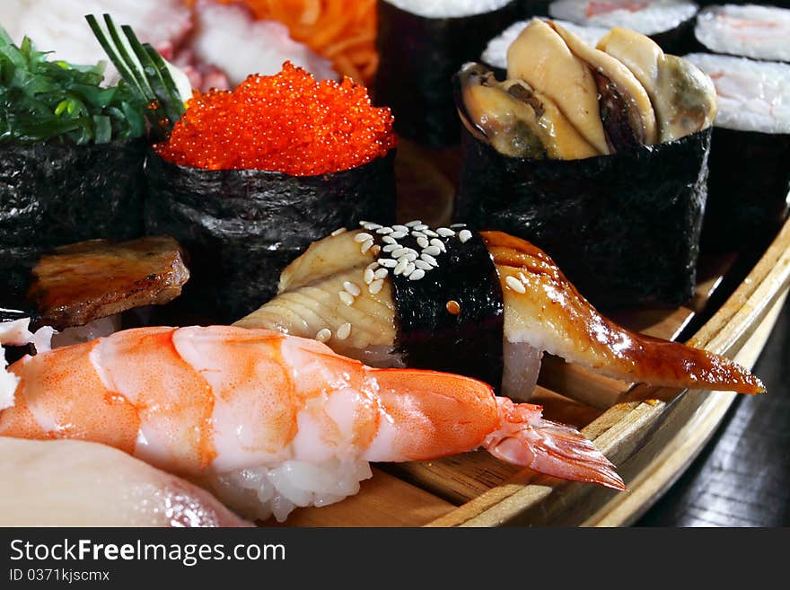 Japanese cuisine from rice and seafood in the big assortment