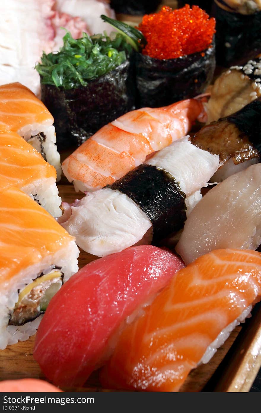 Japanese cuisine from rice and seafood in the big assortment