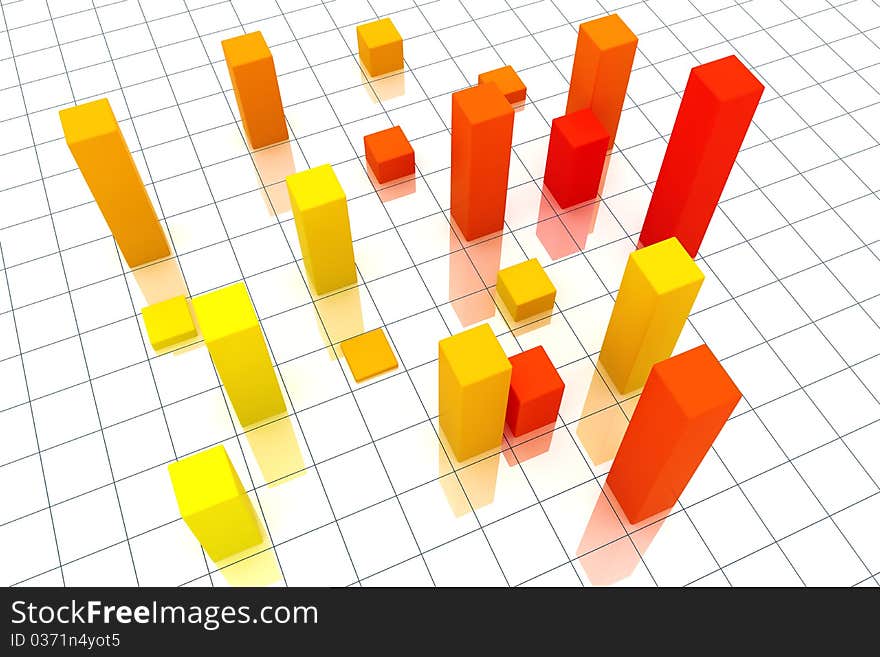 Business graph on a white reflective surface