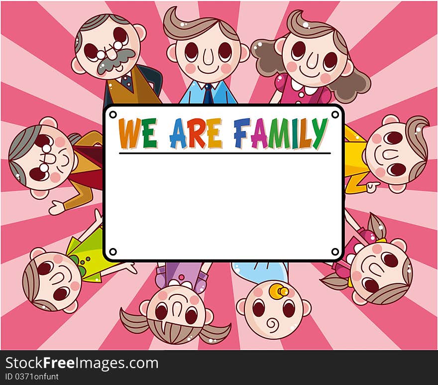 Cartoon family card, drawing