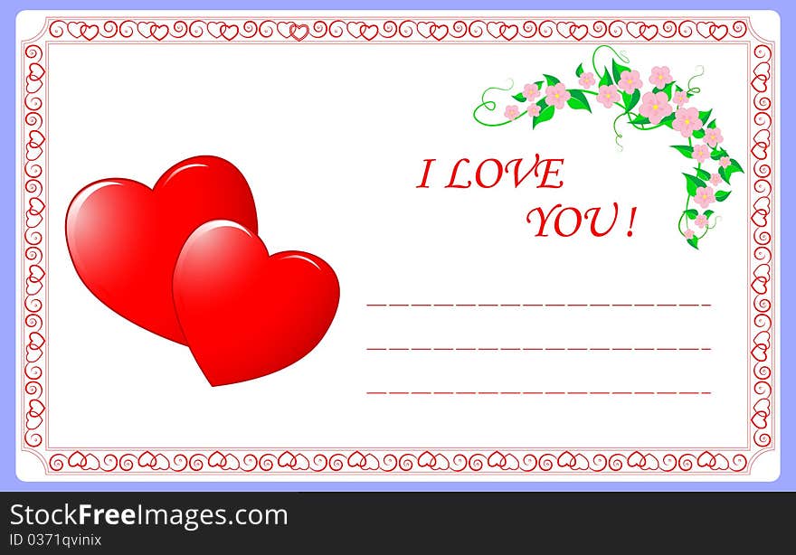 Greeting card. two hearts and a frame. vector. Greeting card. two hearts and a frame. vector.