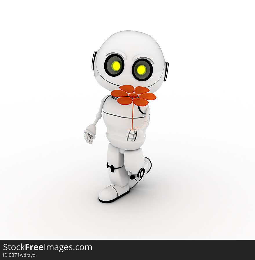 White robot, 3d rendered, Smiles