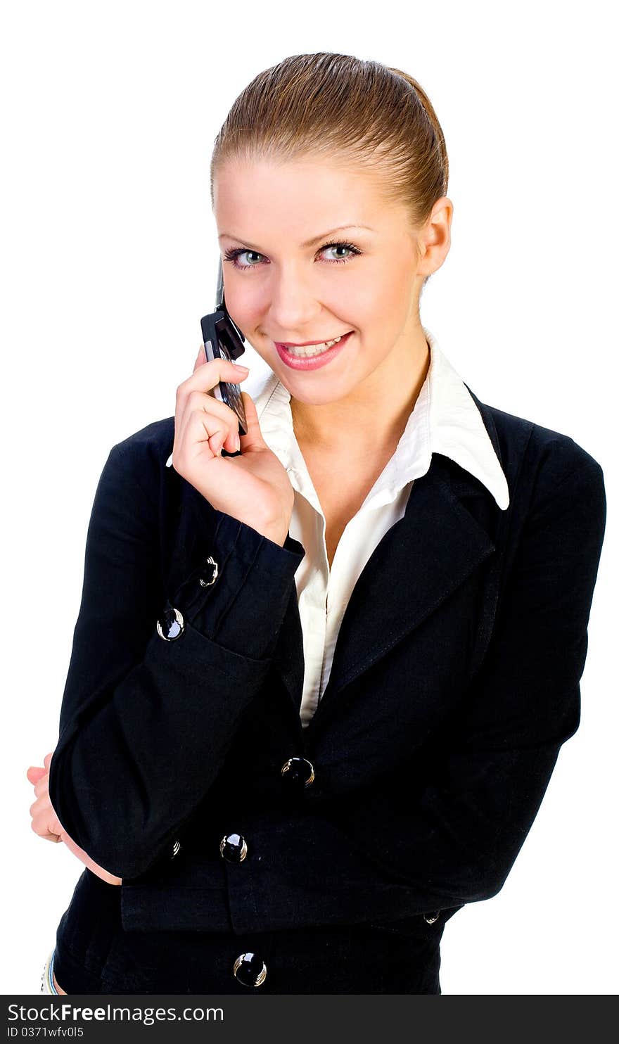 Girl talking over cellphone. isolated