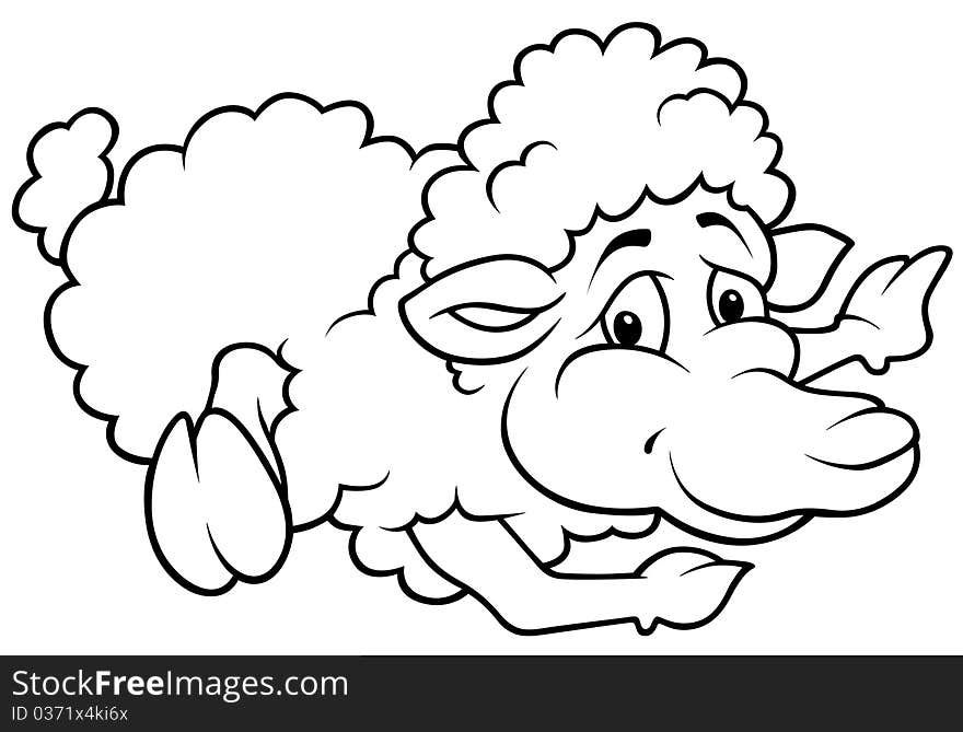 Laying Sheep - Black and White Cartoon illustration, Vector