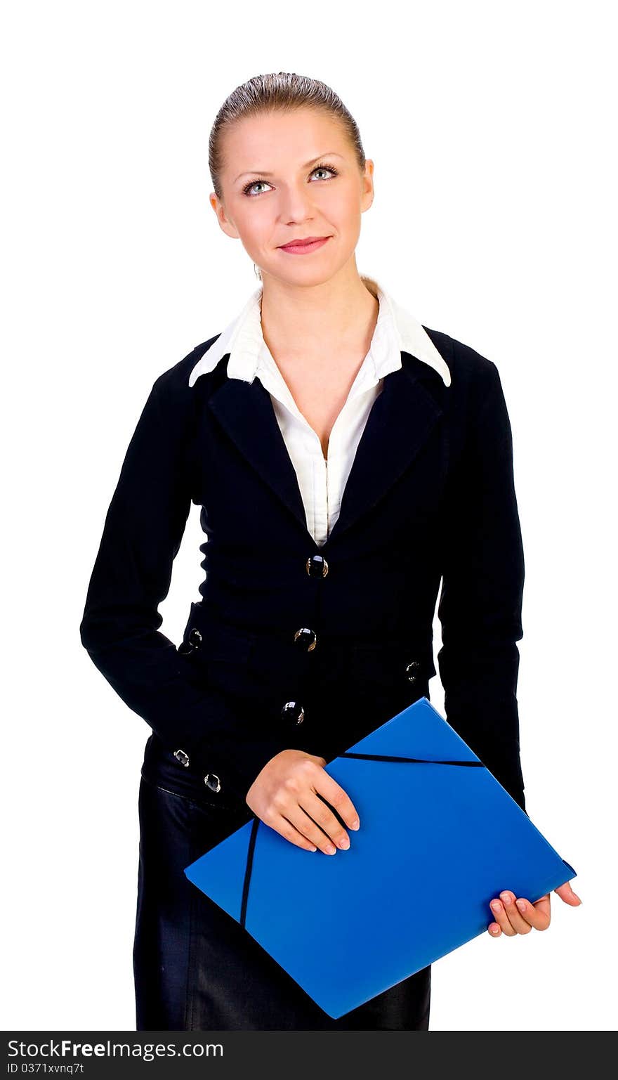 businesswoman with blue folder. isolated