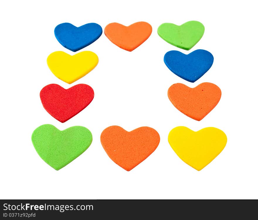 Colorful hearts on a white background