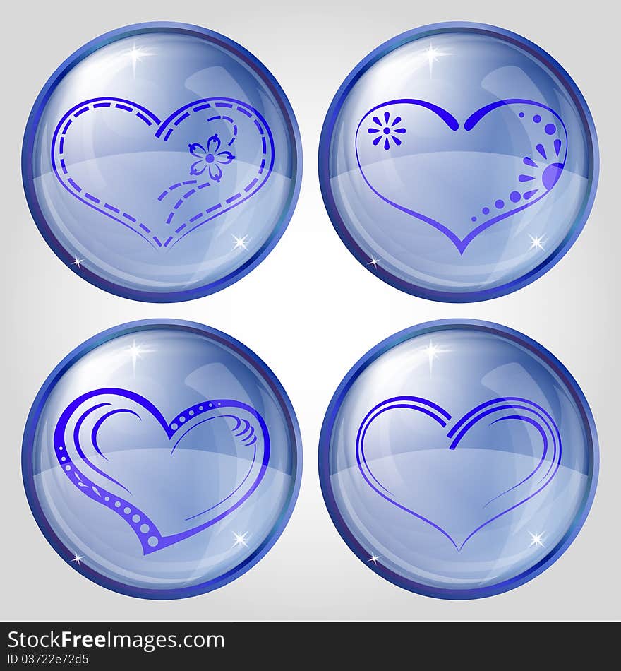 Buttons, valentine heart, set