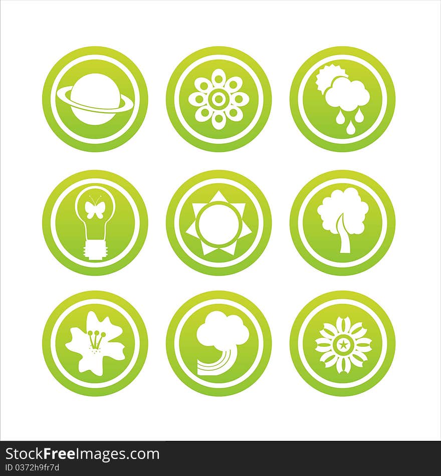 Set of 9 green nature signs