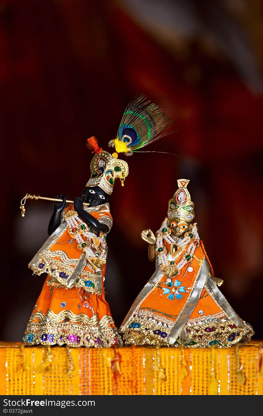 Shri Shri Radha Krishna murti. A murti is a representation of a divinity, made usually of stone, wood, or metal, which serves as a means through which a divinity may be worshiped and considered to be more than a mere likeness of a deity, but rather a manifestation of the deity itself.