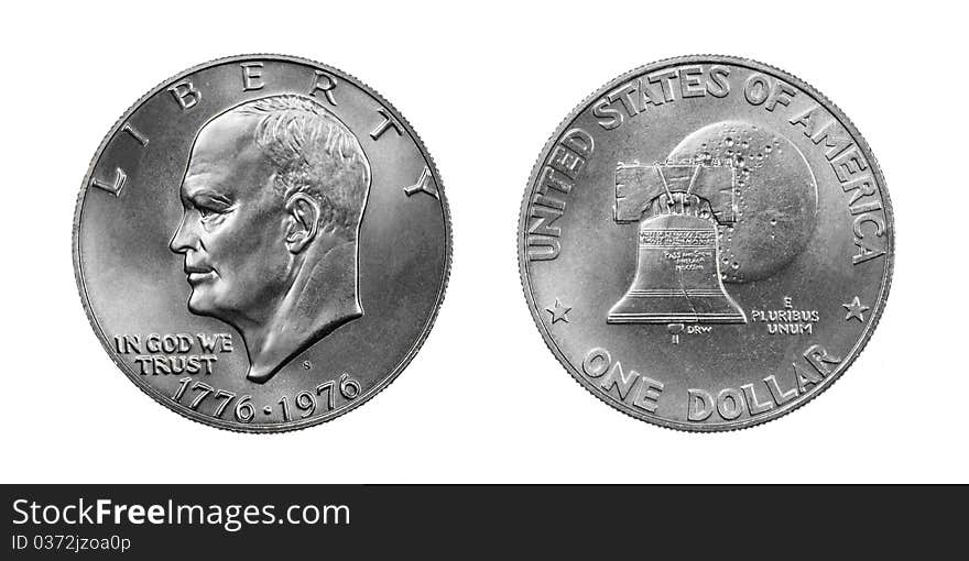 Silver Dollar with the image of President Eisenhower reverse abverse. Silver Dollar with the image of President Eisenhower reverse abverse