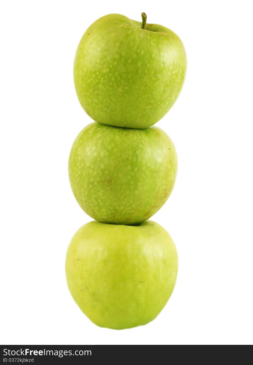 Three apples themselves on a white background