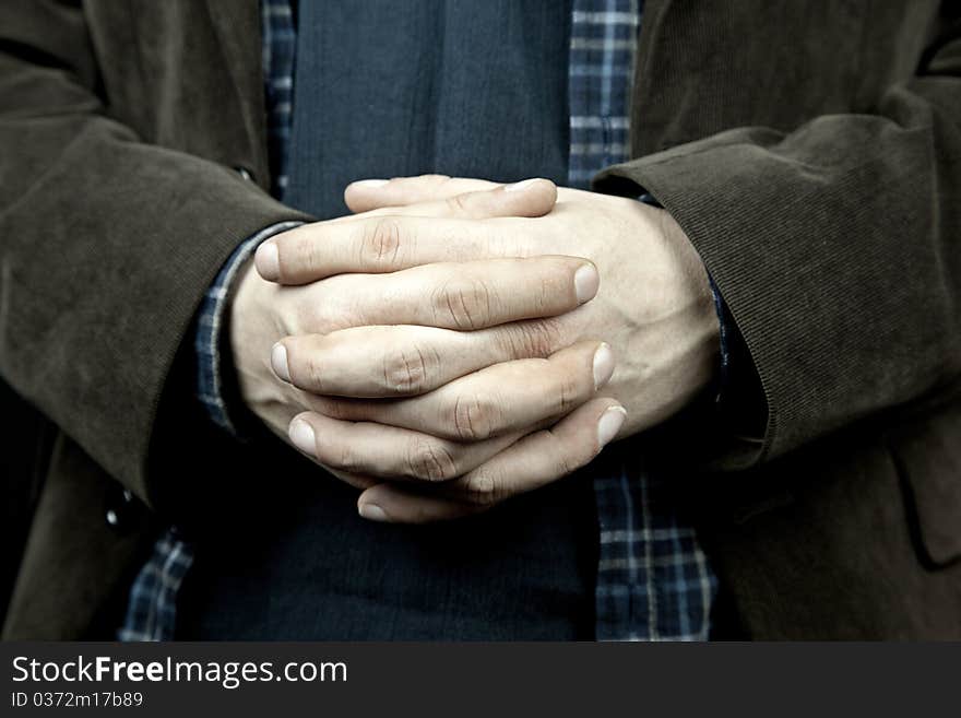 Man hand, isolated over black background. Man hand, isolated over black background