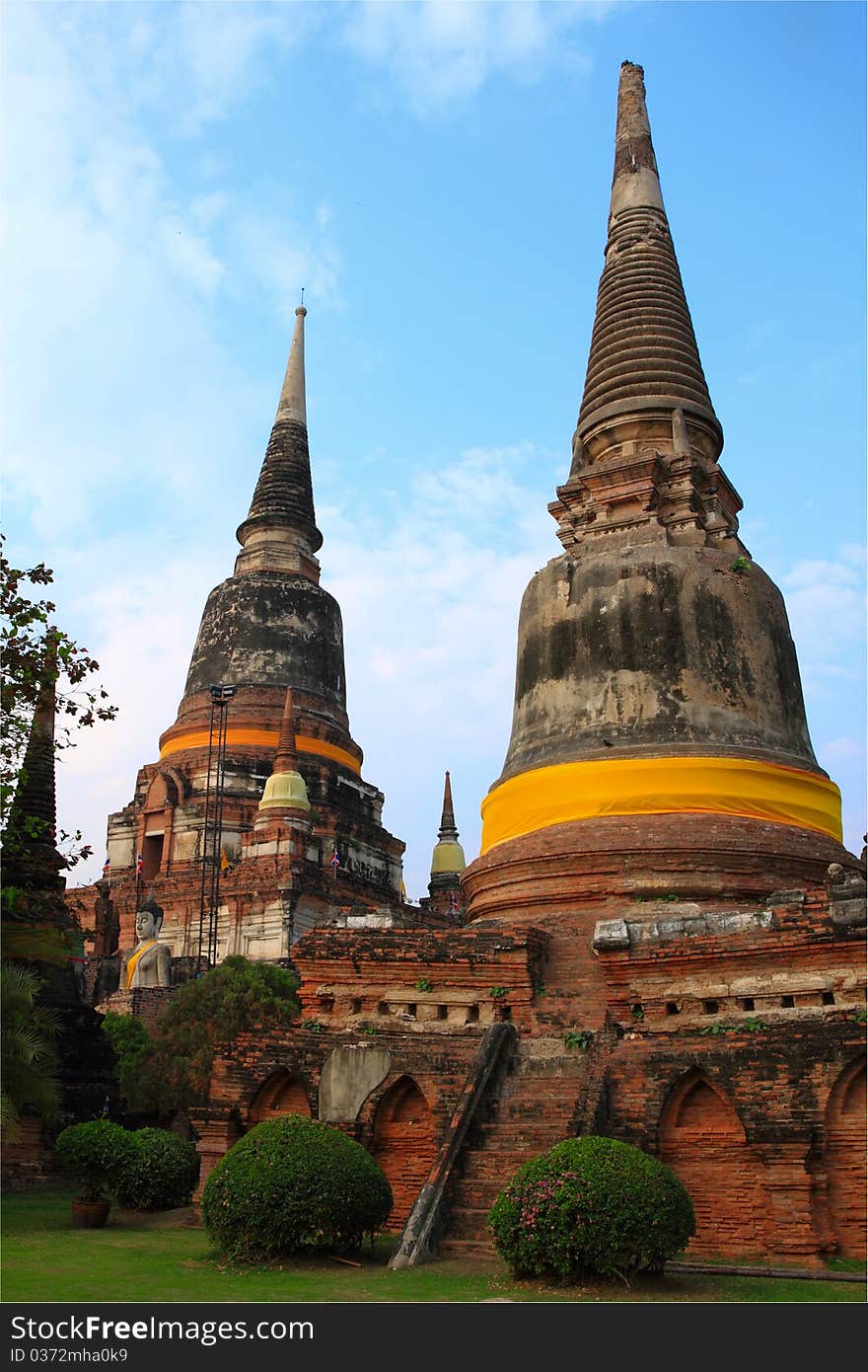 The two old stupa of Wat Yaichaimongkol, Ayutthaya, Thailand