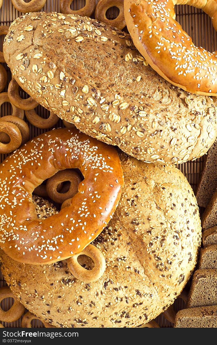 Different sorts of bread, top view