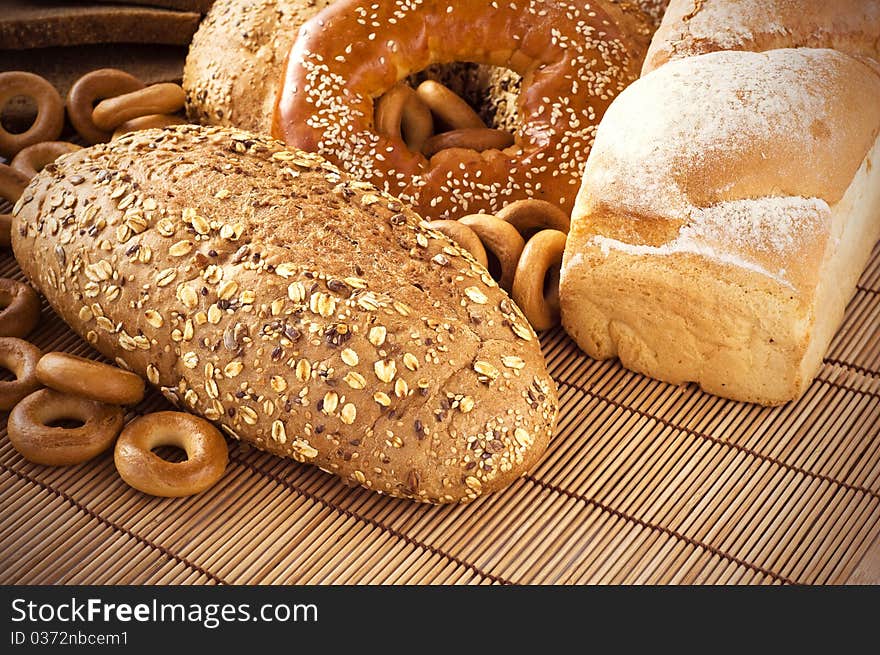 Different sorts of bread close up horizontal