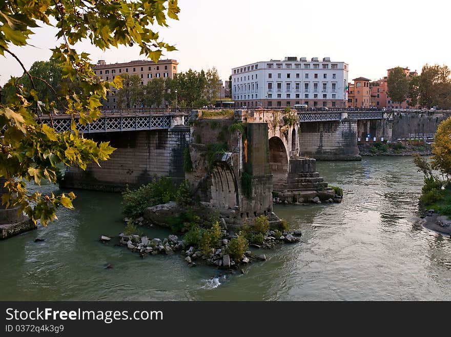 Ruins of old ancient bridge in Rome, Italy. Ruins of old ancient bridge in Rome, Italy