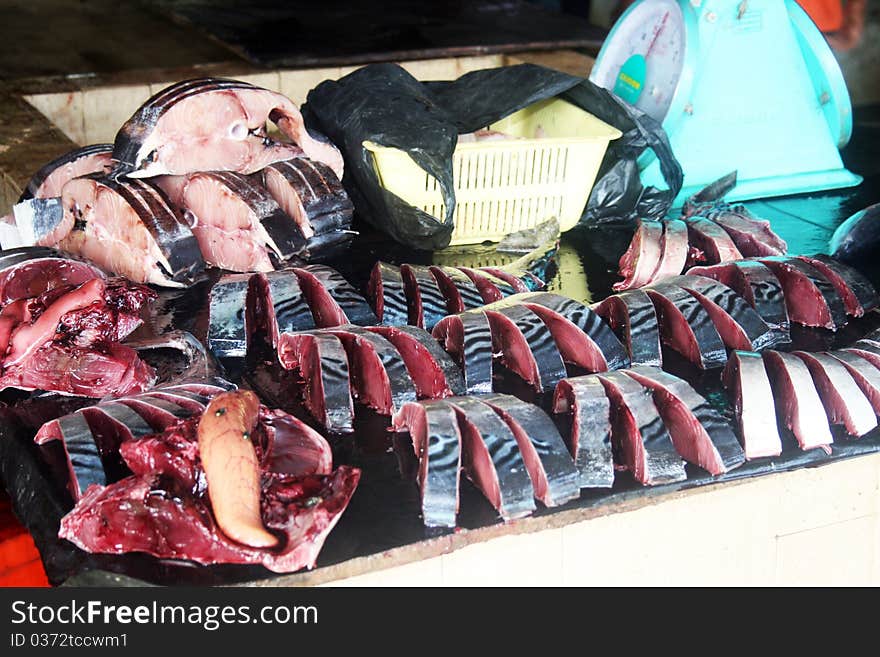 A small stall in a fish market at semporna in malaysian borneo