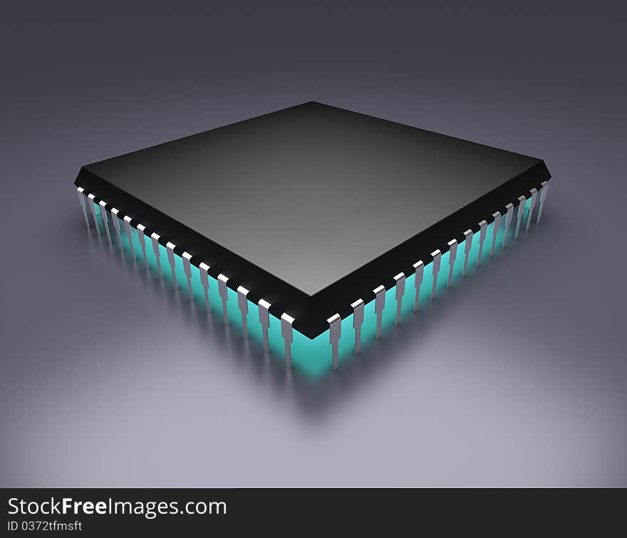 3d Computer chip concept on gray background