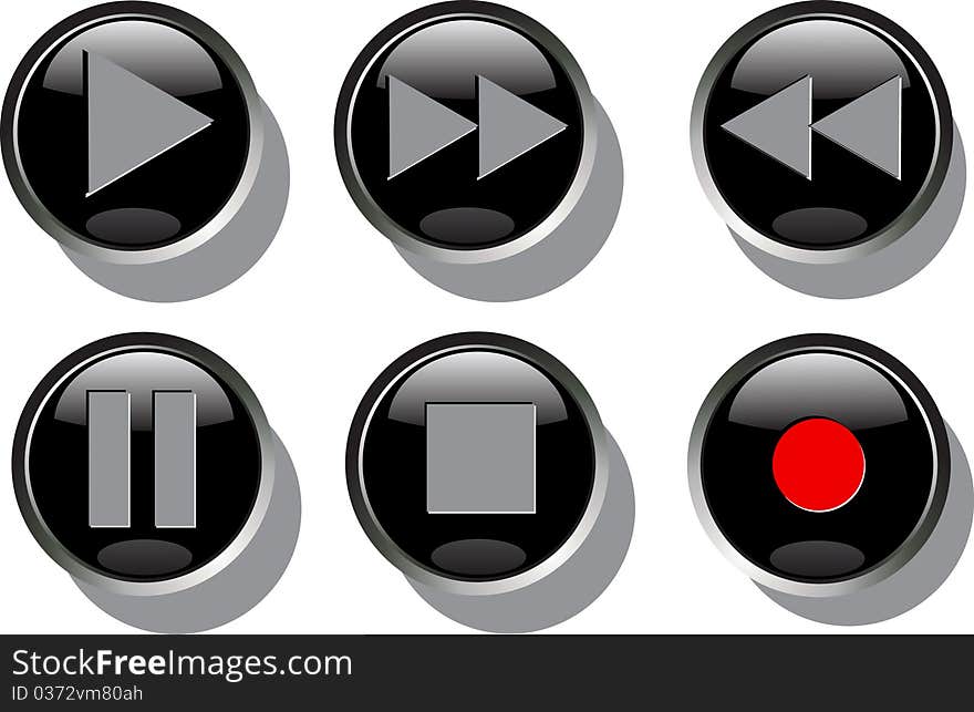 Vector black buttons for web and computing on white illustration