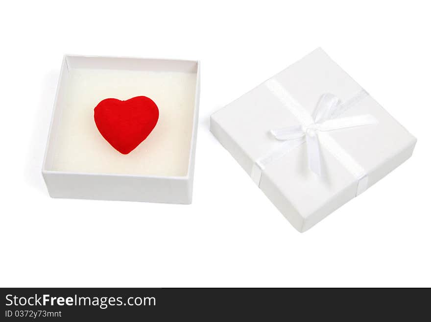 White Gift Box With Red Hearts